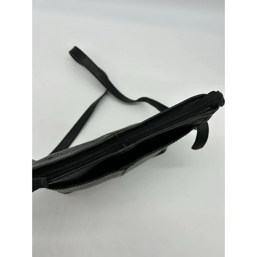 Duluth‎ Trading Co Lifetime Leather Sling Crossbody Bag Black Pebbled Purse
